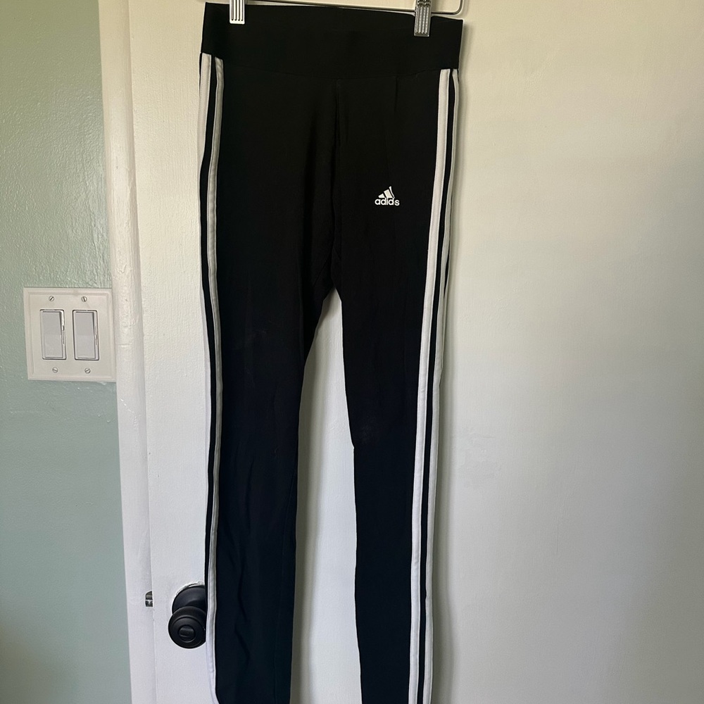 Adidas Black Leggings with White Stripes